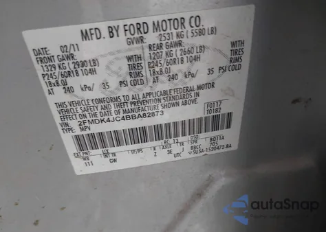 2011 Ford Edge Sel z USA, uszkodzony, nr VIN 2FMDK4JC4BBA82873